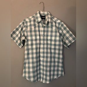 Wrangler Western Shirt Pearl Snaps Short Sleeve Size Medium White Blue